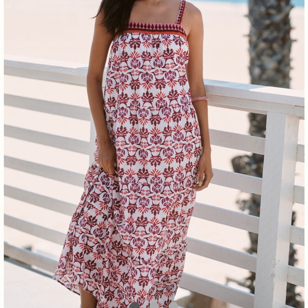 Anthropologie Red and White Floral Maxi Dress